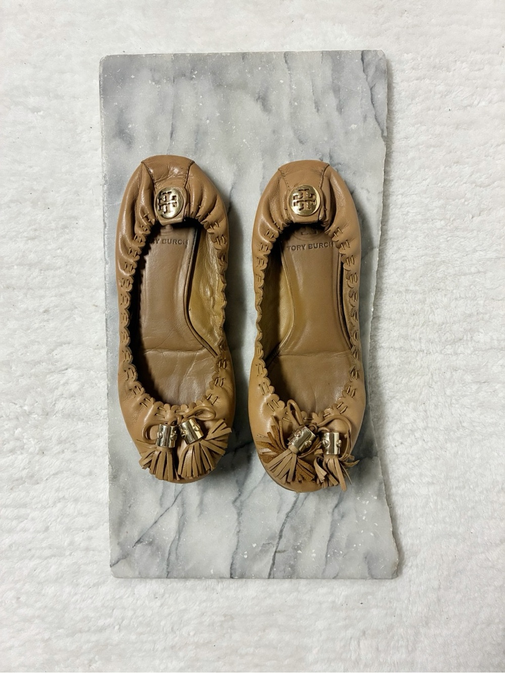 Tory Burch Chestnut Leather Tassel Ballet Flats
